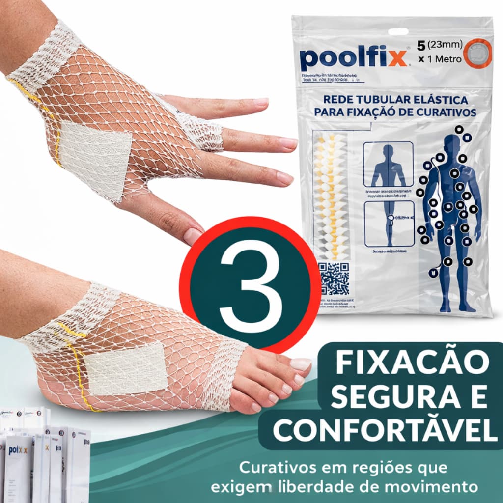 Rede Tubular Elástica Poolfix Nº3 21mm Para Mão e Pé Fixação de Curativos 1 Metro Original