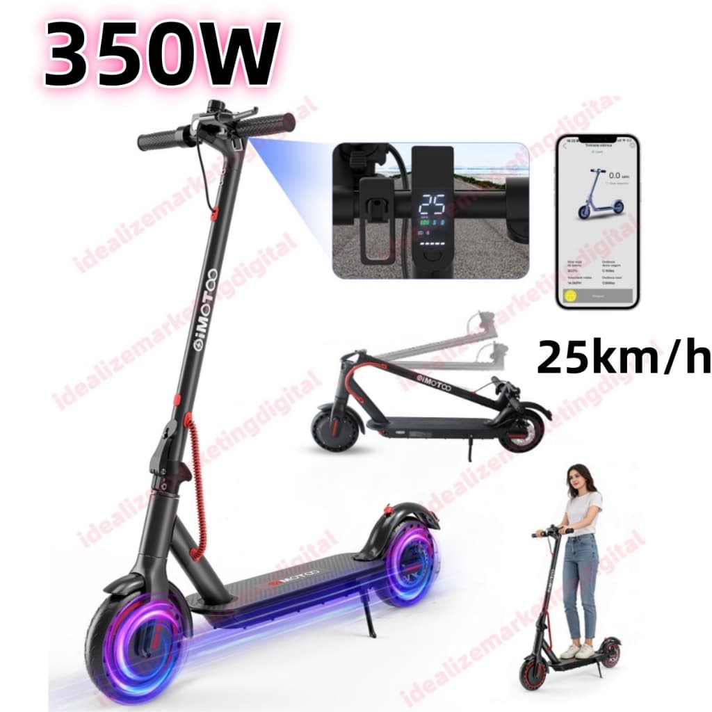350W Patinete Elétrico 120kg 30km de Autonomia Motor 25km/h, Dois Tipos de Freios