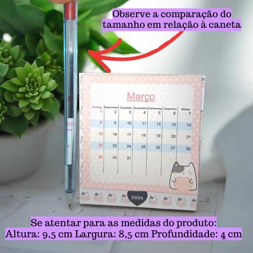 Mini Calendário de Mesa 2026 Animais Fofos | Papel 180g | Pronta Entrega