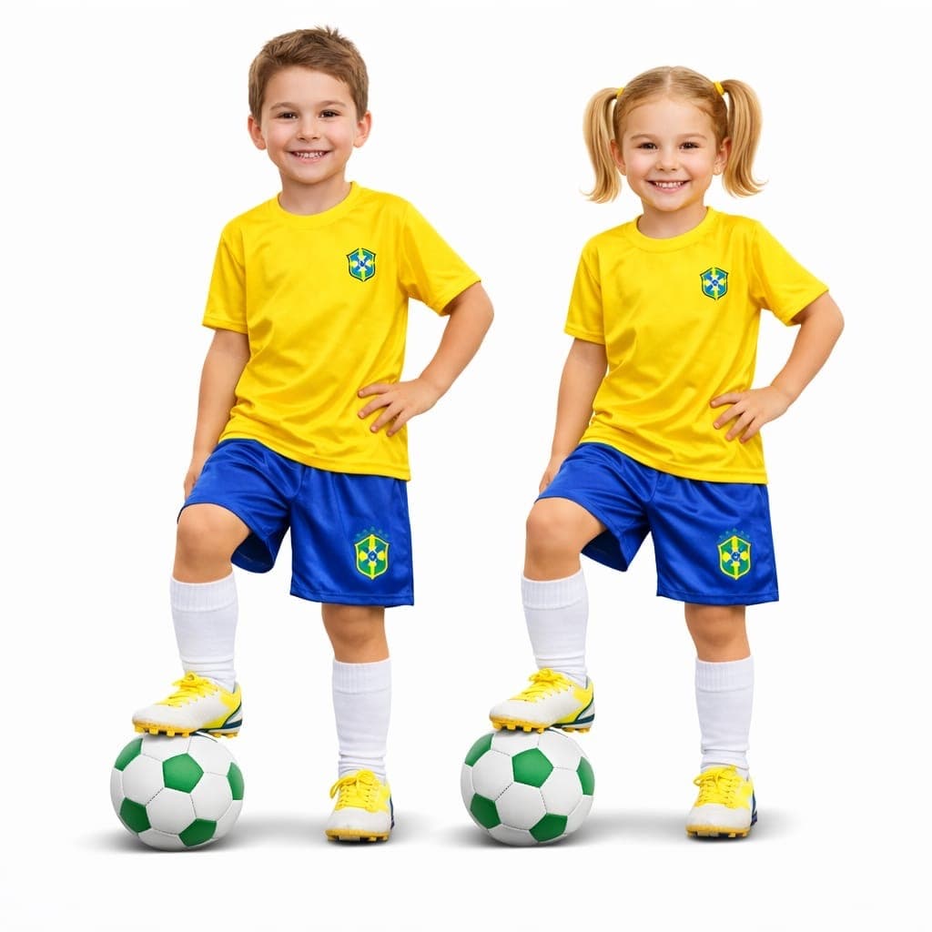 Conjunto Juvenil infantil Unissesx Camisa e short Basil nome brasil amarelo
