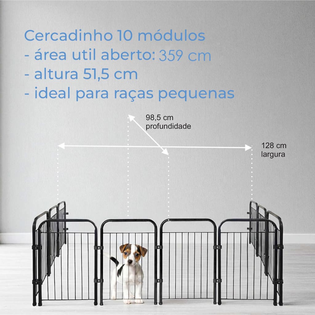 Cercado Segurança para Cachorro em Aço 3 a 10 Módulos Dobrável 3,59 m x 51cm Grade Pet