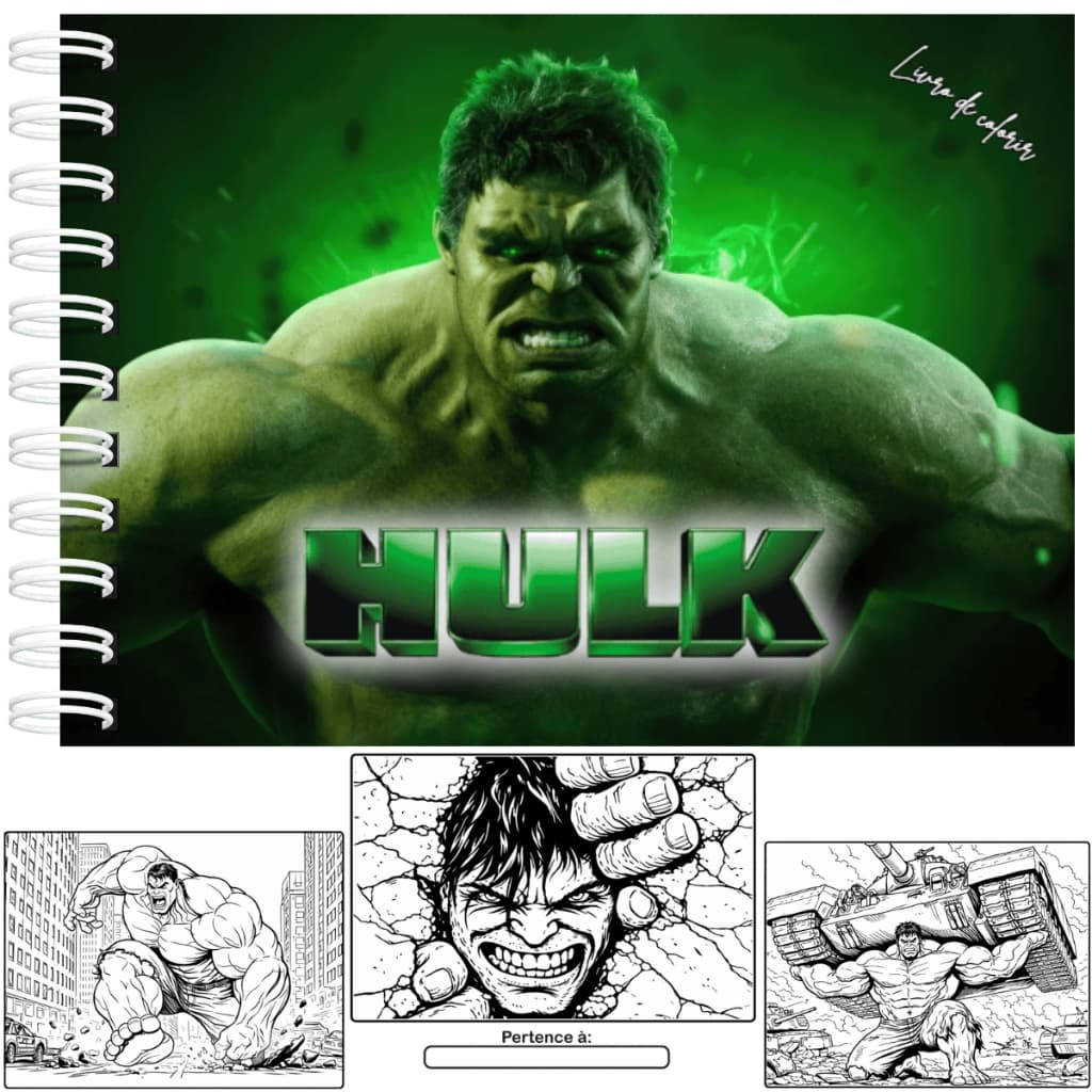 Livro de Colorir Hulk Capa Dura A5 50 Folhas 180g + Acetato