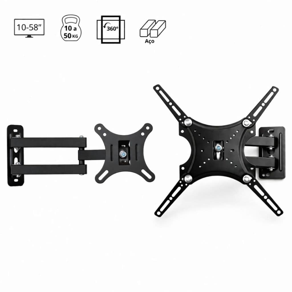 Suporte TV Monitor Articulado Giratório Metálico LED LCD 10-58 Polegadas Reforçado e Ajustável