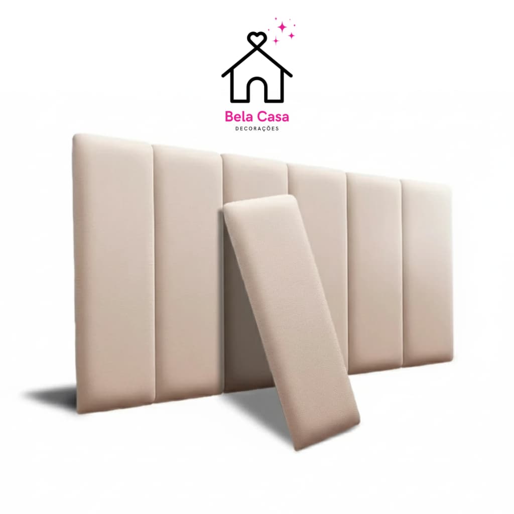 Cabeceira Modular Estofada Adesiva 45X20 - Instalação Fácil e Design Premium em Bege