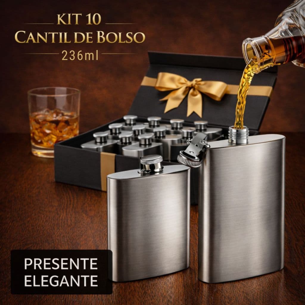 Kit 10 Cantil De Bolso 236ml Porta Bebida Whisky Vodka Rum Gin Em Aço Inox 8 Oz