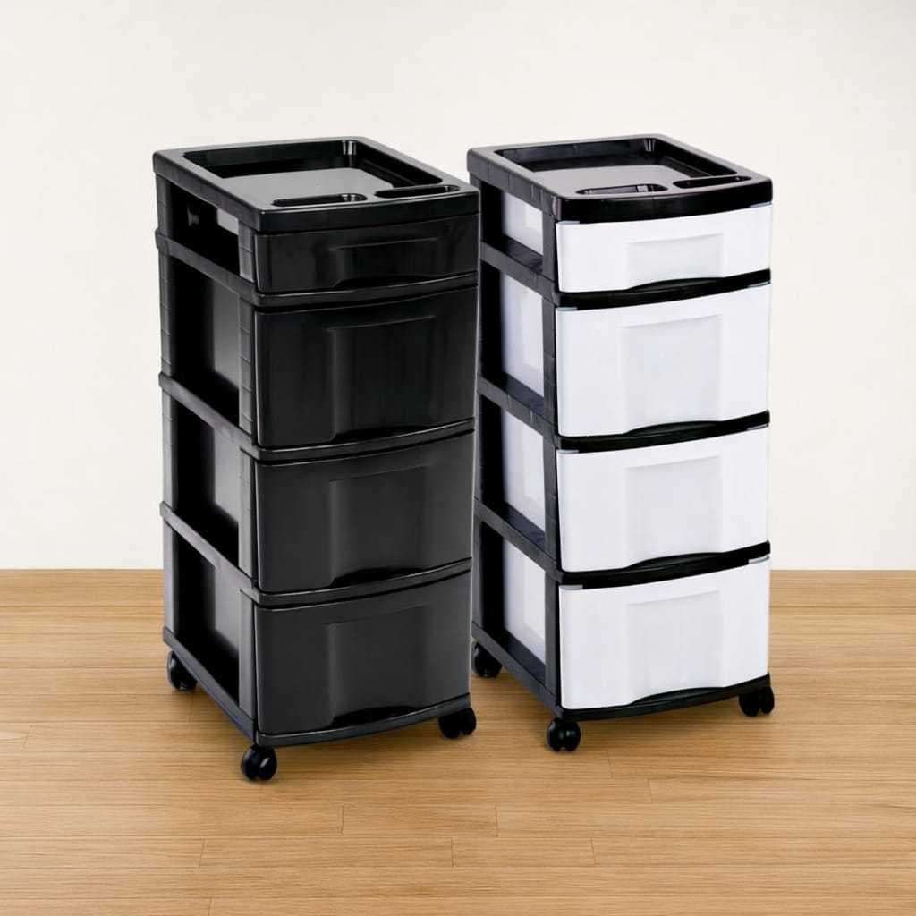 Gaveteiro Organizador Grande 4 Gavetas Escritório Banheiro Com Rodas De Chão Plástico Multiuso