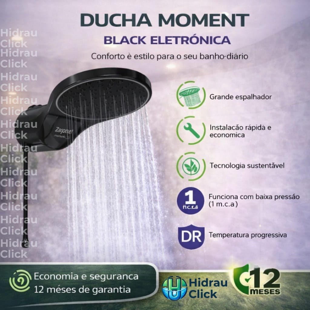 CHUVEIRO ELÉTRICO DUCHA MOMENT ELETRONICA BLACK ZAGONEL