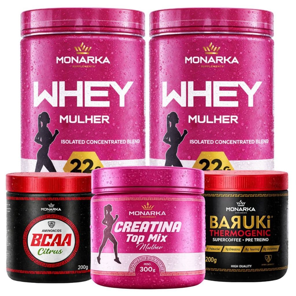 Whey Feminino Isolado + Creatina Mono + Bcaa Aminoácidos Essenciais + Termogênico Pré-Treino