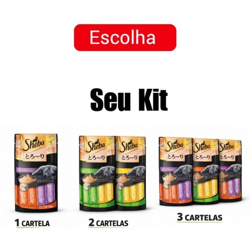 Sheba Petiscos Cremosos Gato Adulto Frango Peixe Branco, Atum Camarão e Atum cartela 4 tubos