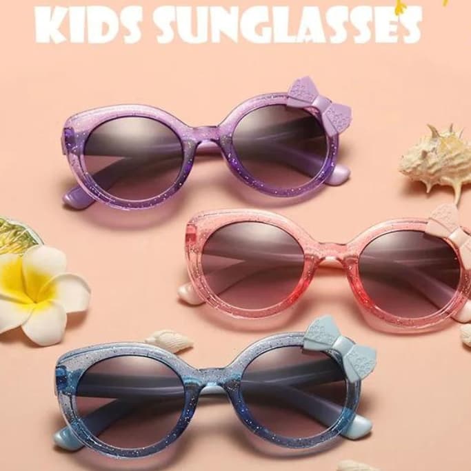 Óculos de Sol Infantil Brilho Glitter Menina Gata de Laço, Criança, Férias, Sunglasses, Colorido.
