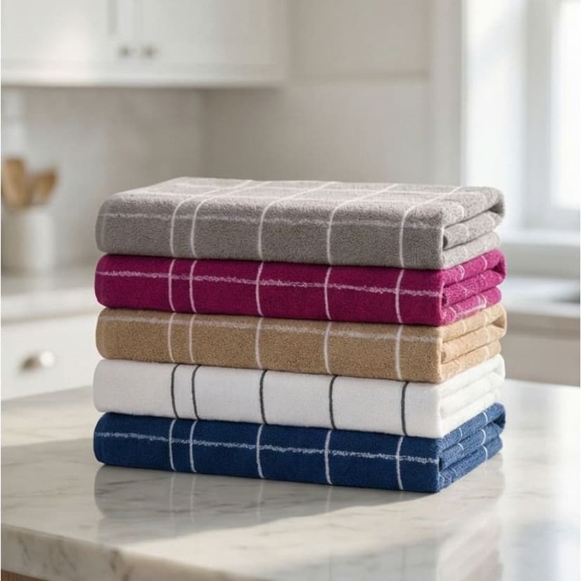 Kit 5 ou 3 Panos de Copa Felpudos Atoalhados Premium 100% Algodão Listrado