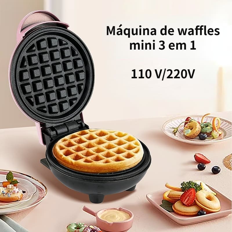 Máquina de waffles portátil três em um Mini máquina de café da manhã para cozinha 3 moldes