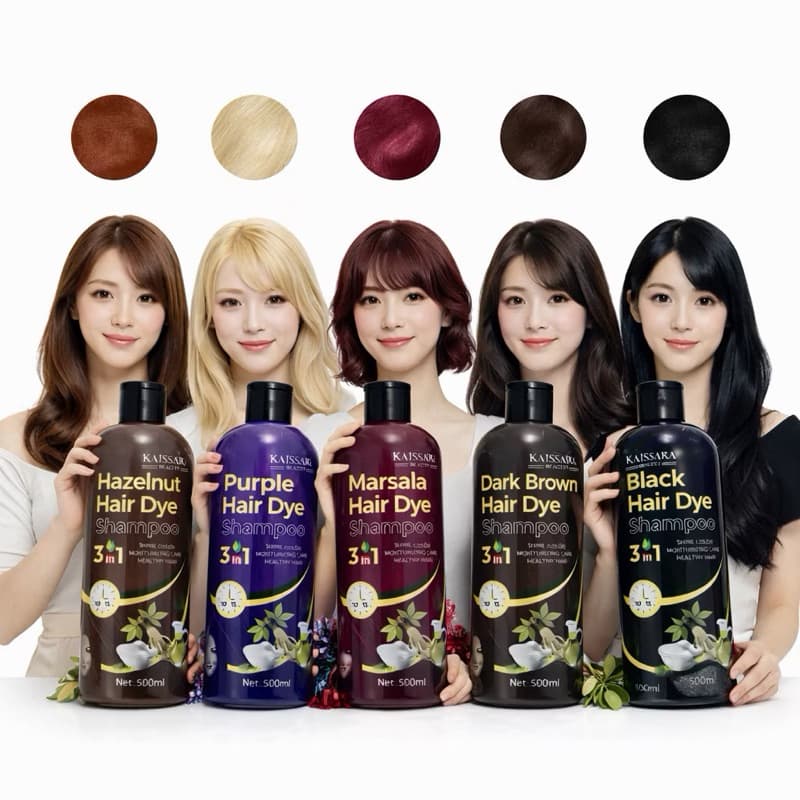 Shampoo Kaissara Hair Dye 500ml Grande Tonalizante Escurecedor Tintura Para Cabelos Todas as Cores