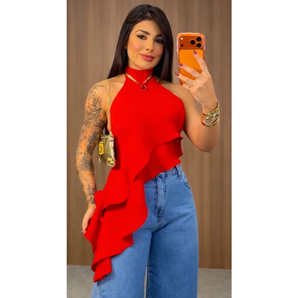 Blusa Regata Feminina Gola Alta Estilosa Elegante Tecido  Dunas Premium Liso