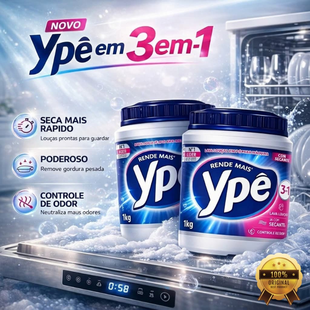 Detergente Lava Louças Ypê em Pó 1Kg ou 450g para Máquina - Escolha a Quantidade