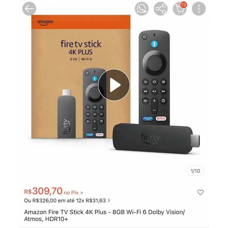 Amazon Fire TV Stick 4K Plus - 8GB Wi-Fi 6 Dolby Vision/ Atmos, HDR10+