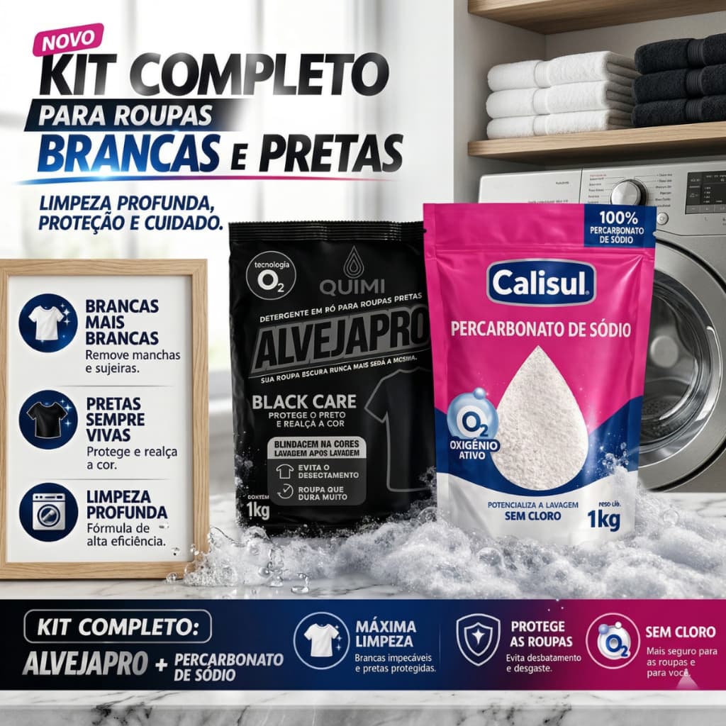 Alvejante Percabonato Puro Calisul + Percabonato para Roupas Escuras Quimivida -1KG -Tira Manchas