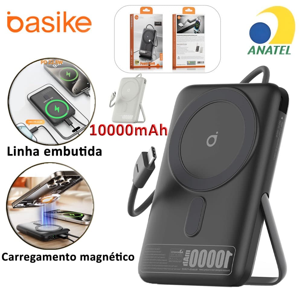 Basike 10000mAh Carregador Portátil Indução para iPhone/Android Samsung Apple Sem fio Bateria Carga