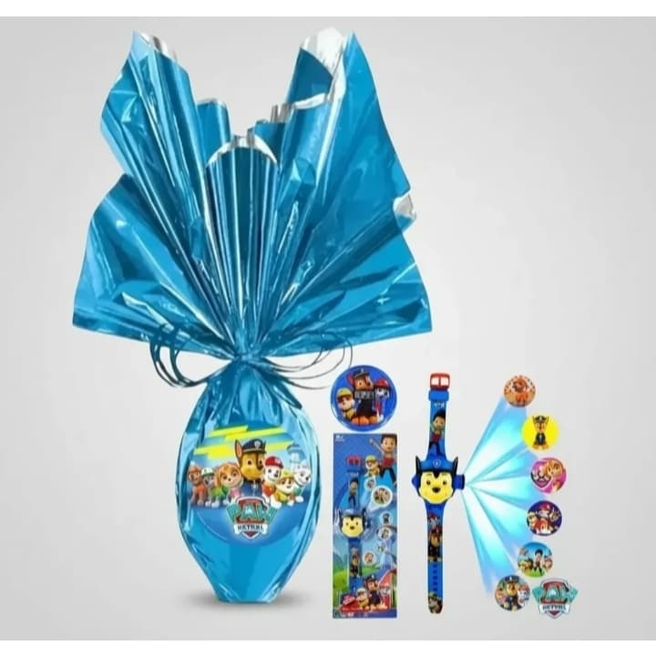Ovo De Páscoa + Relógio Projetor De Imagens Patrulha Canina Brinquedo Infantil