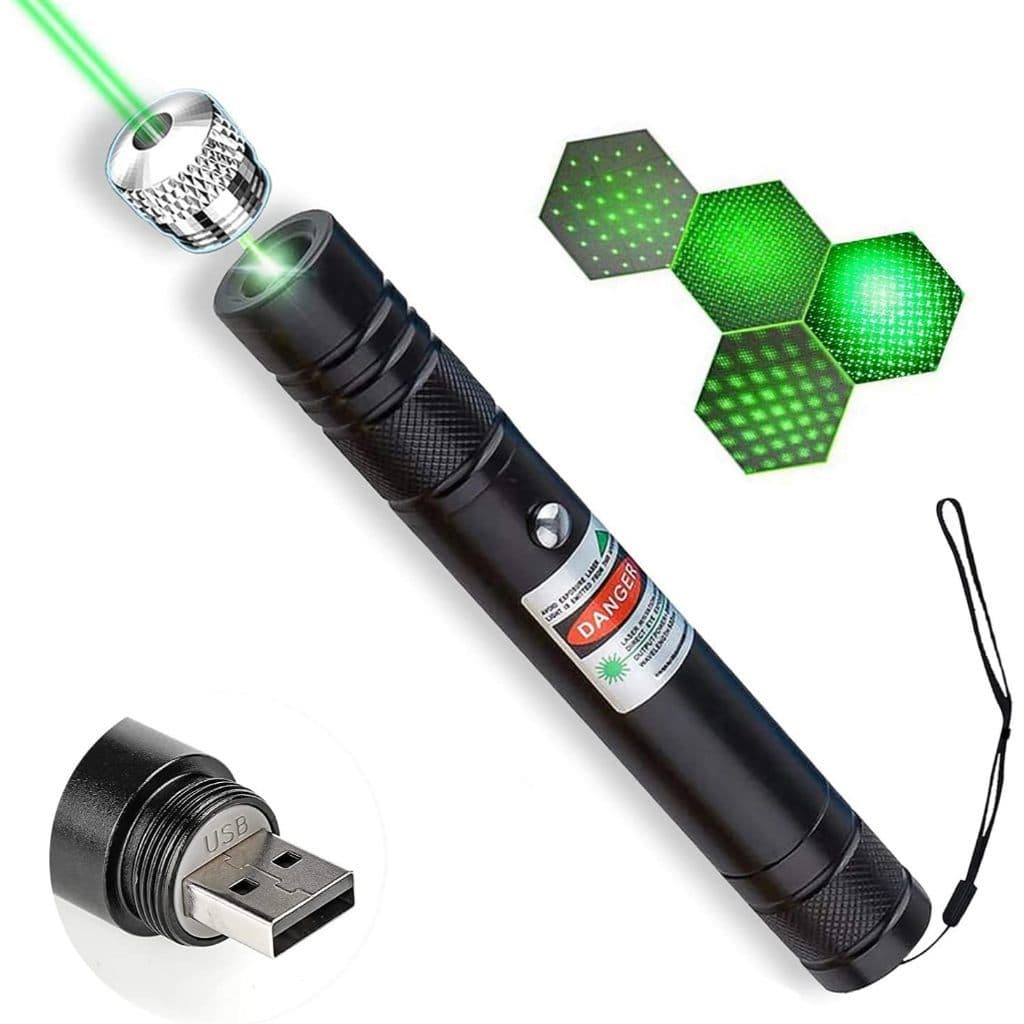 Laser Pointer Profissional 532nm – Verde/Vermelho, Recarregável USB, Alta Visibilidade até 5000m