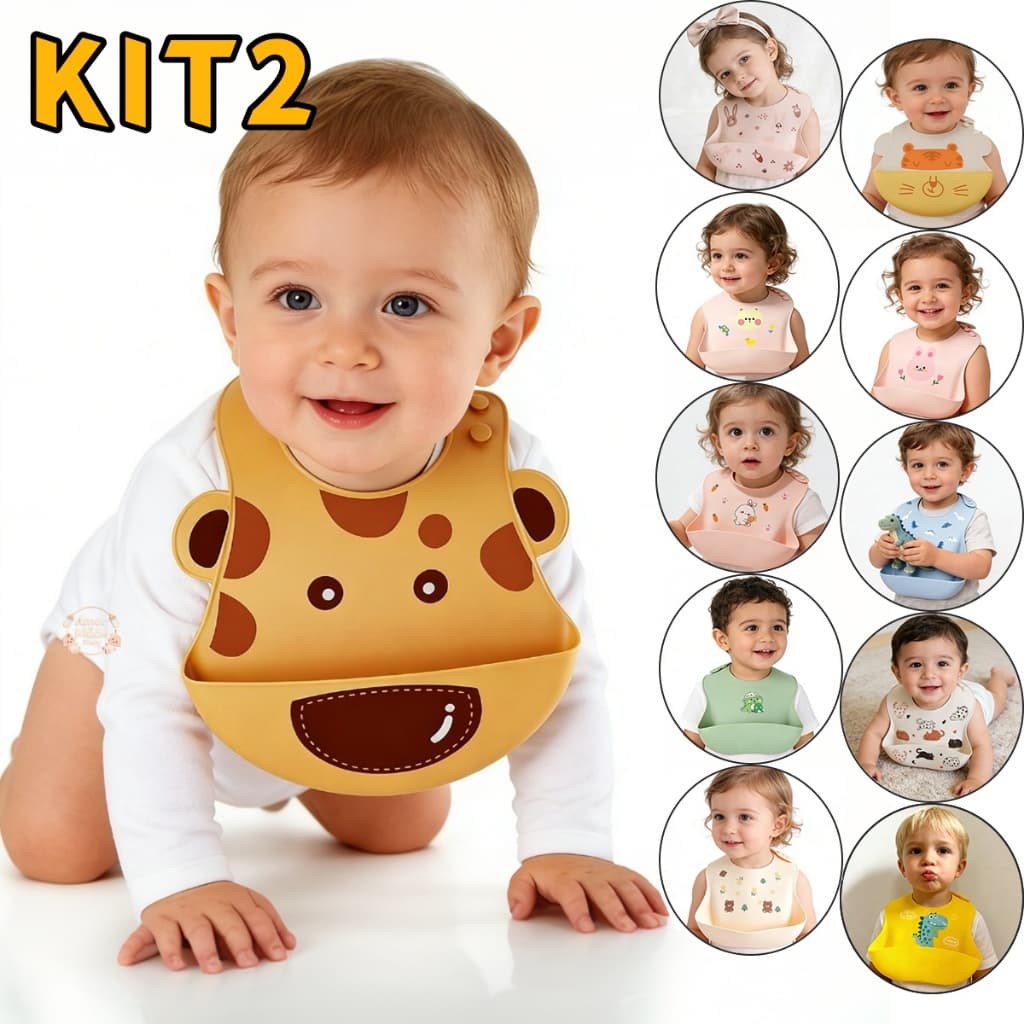 Babador Bandana Impermeável De Silicone Para Alimentação Bebê Com Pega Migalhas Ajustável