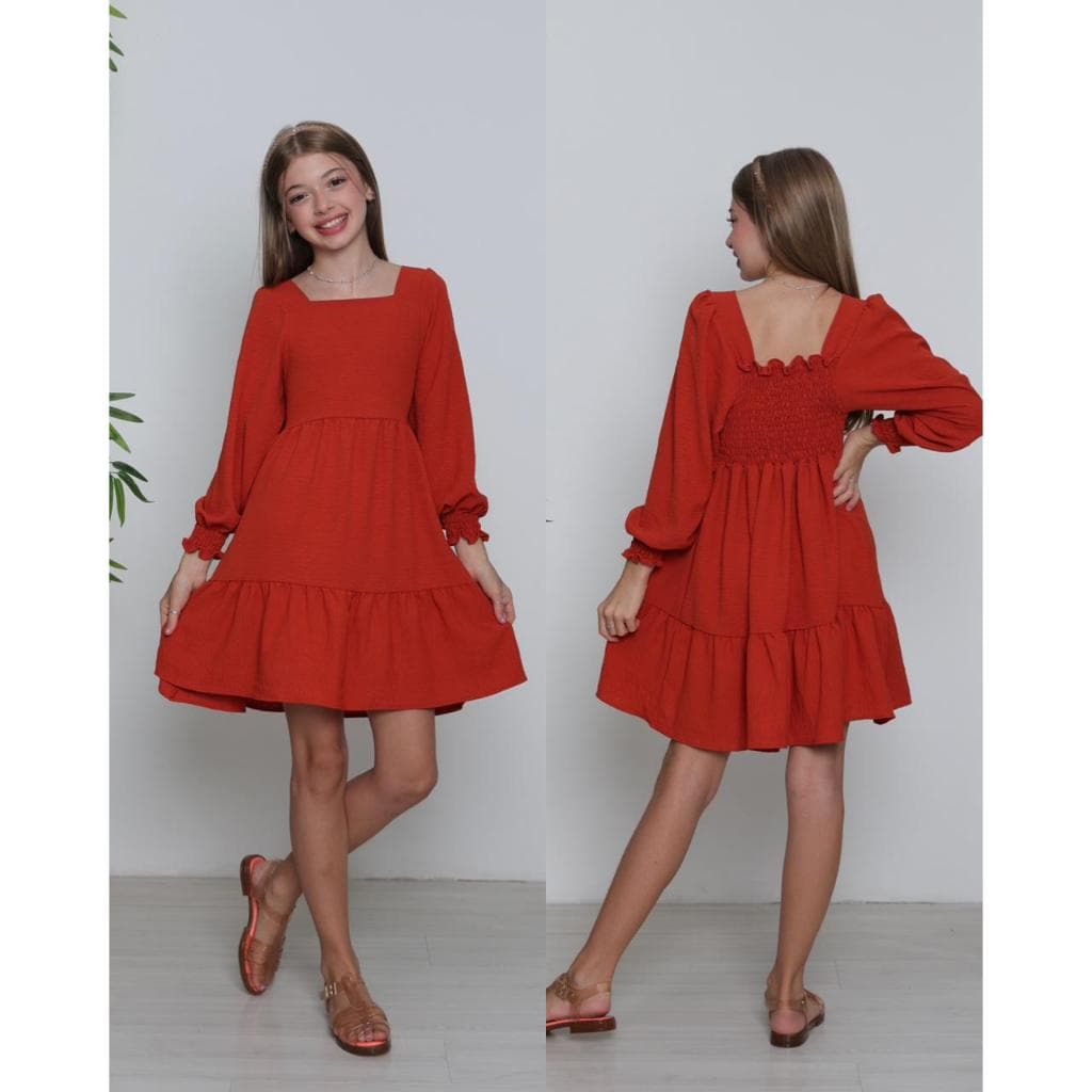 INFALTIL/JUVENIL VESTIDO CURTO DE MANGA LONGA MENINAS