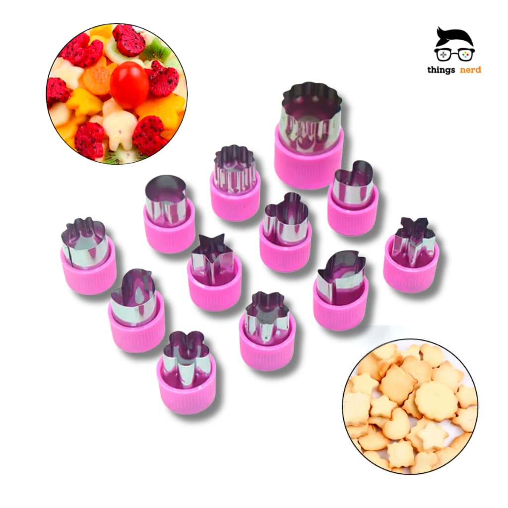 Kit 12 Cortadores Frutas Legumes Massa Cookies Forma em Aço Inox Decoração Culinária Pasta Americana