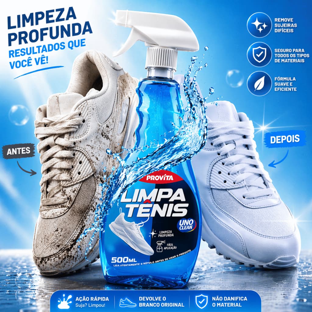 Limpa Tênis À Seco Spray Premium Provita 500ml Remove Sujeira Pesada Calçado Solado Branco Colorido