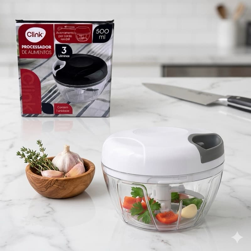 Processador Manual 2 Lâminas Turbo Portátil Cozinha Legumes Alho Rápido