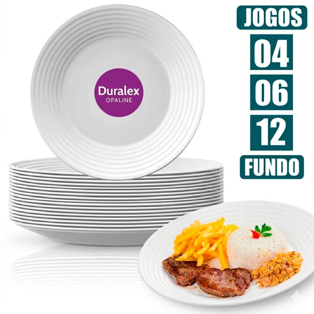 Kit Jogo Pratos Duralex 12/06/04 UN Fundo Saturno Vidro Opaline linha circular 23,5cm Jantar Hotel