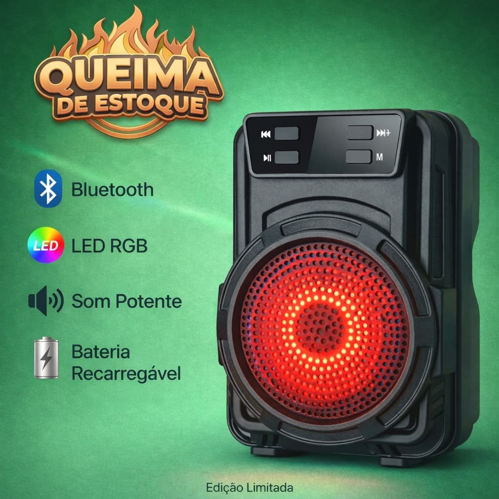 PROMOÇÃO Mini Caixa de Som Bluetooth Potente GTS 3" Portátil com LED Colorido Portátil