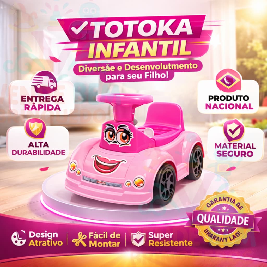 Andador Infantil Totoka Rosa com 4 Blocos de Encaixe Buzina Porta-Malas para +18 Meses Suporta 40kg