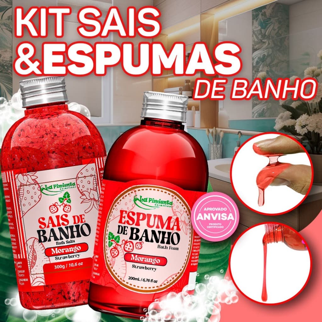 KIT AROMÁTICO COM SAIS E ESPUMAS DE BANHO SENSUAL PARA BANHEIRA, CHUVEIRO E OFURÔ
