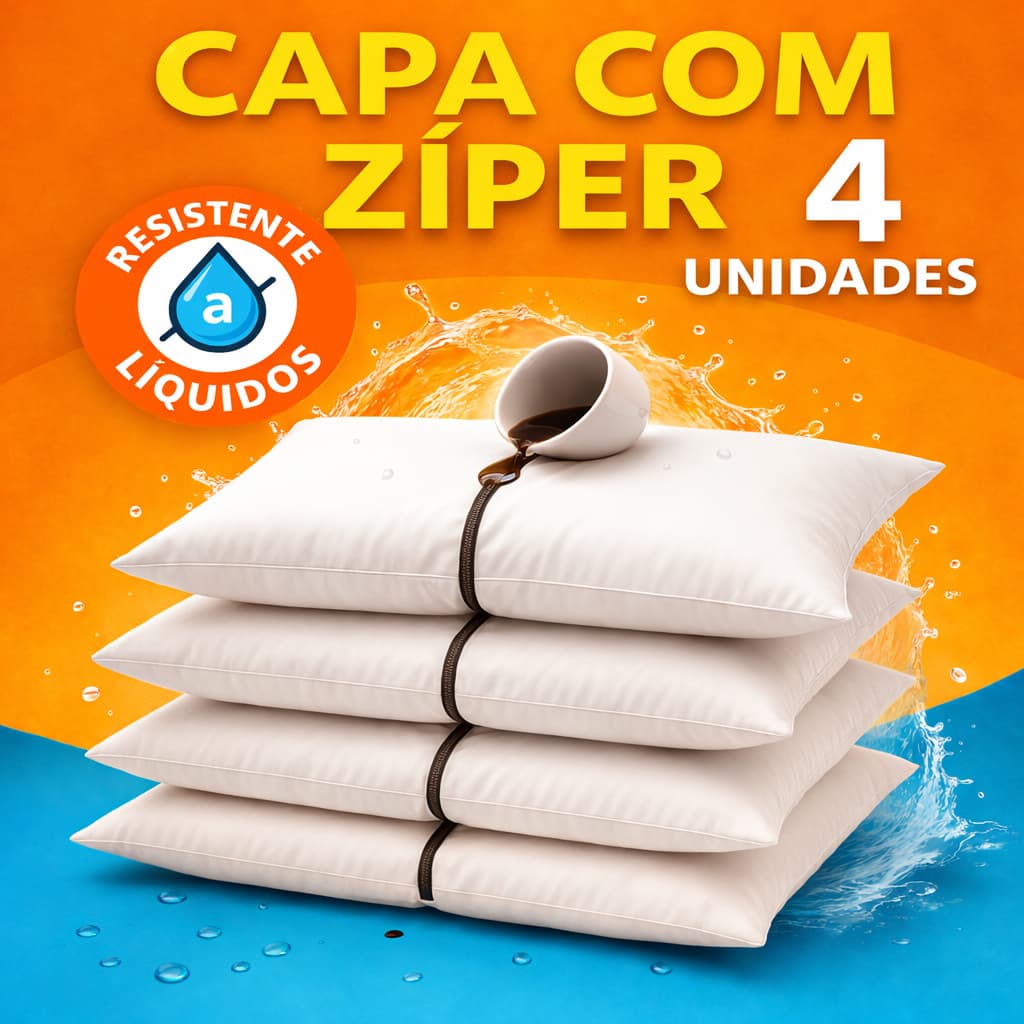 Kit 4 Capa  Protetora de Travesseiro com Zíper Antiácaro Antiodor Cor Branca com Zíper  70cm x 50cm