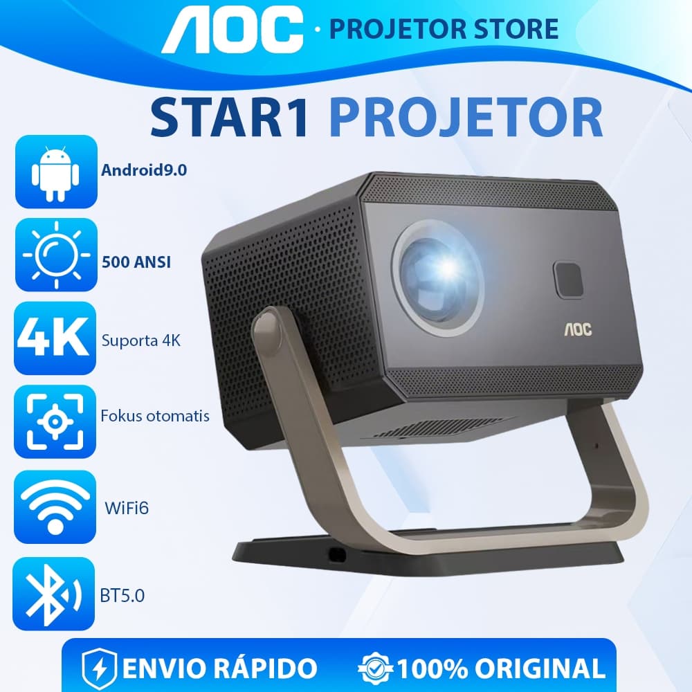 AOC Projetor 18000Lumens Smart Android 9 Projetor 4K Ultra HD HDMI Wifi Bluetooth LED Home Theater