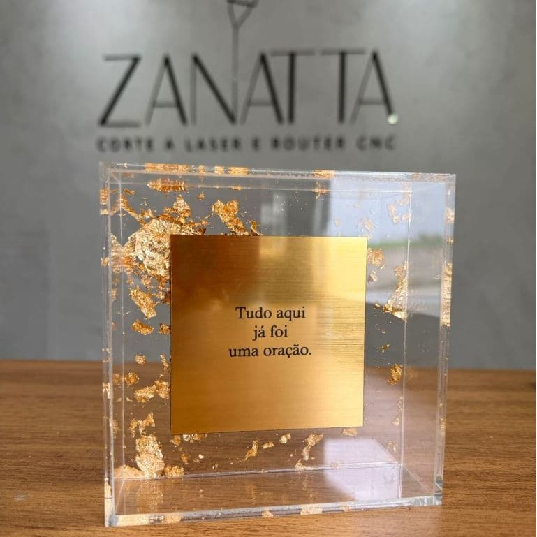 Quadro oração acrílico folhas de ouro frase personalizada