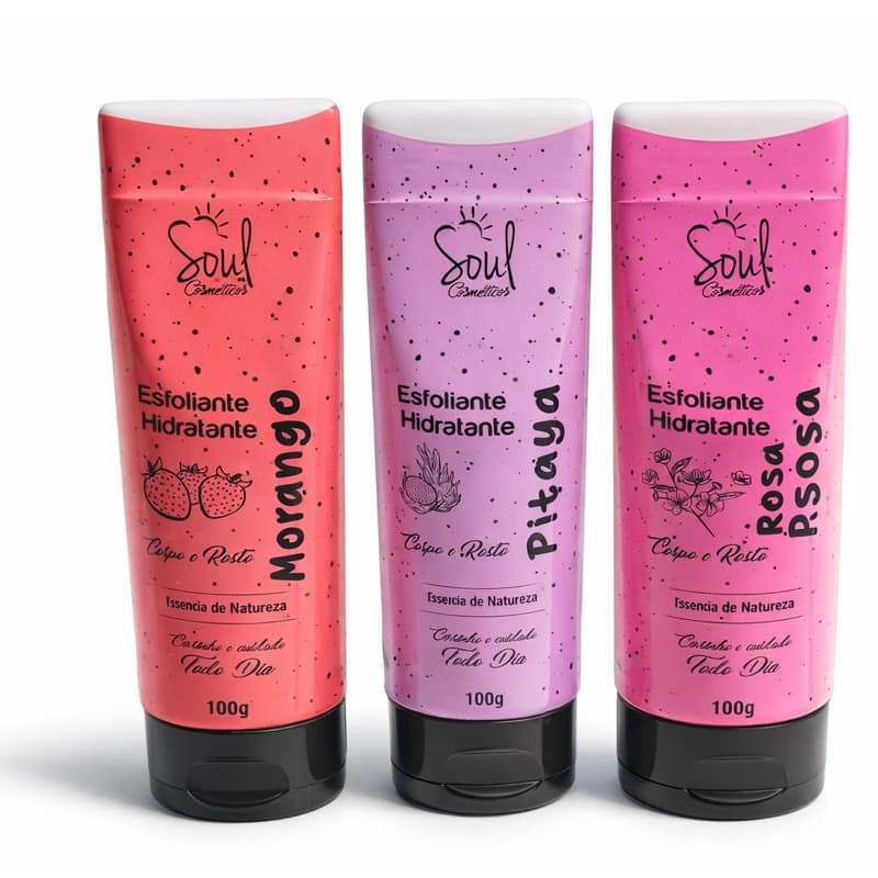 Esfoliante Hidratante Pitaya, Morango e Rosa mosqueta 100g – Corpo e Rosto | Pele Lisa e Iluminada