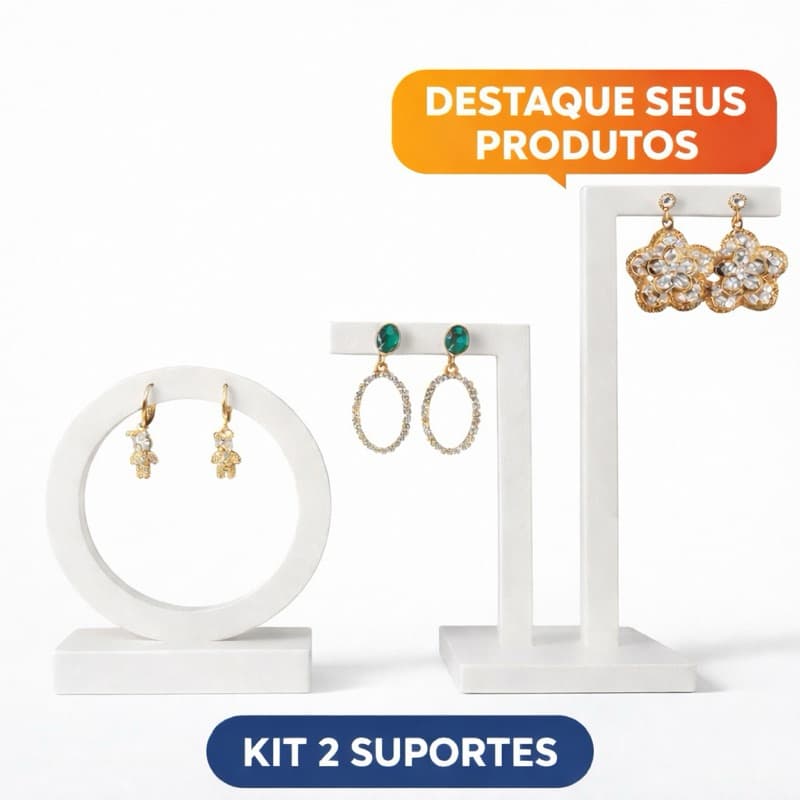 Kit Expositor de Brincos Circular + Duplo em L para Joias e Bijuterias - Suporte Organizador