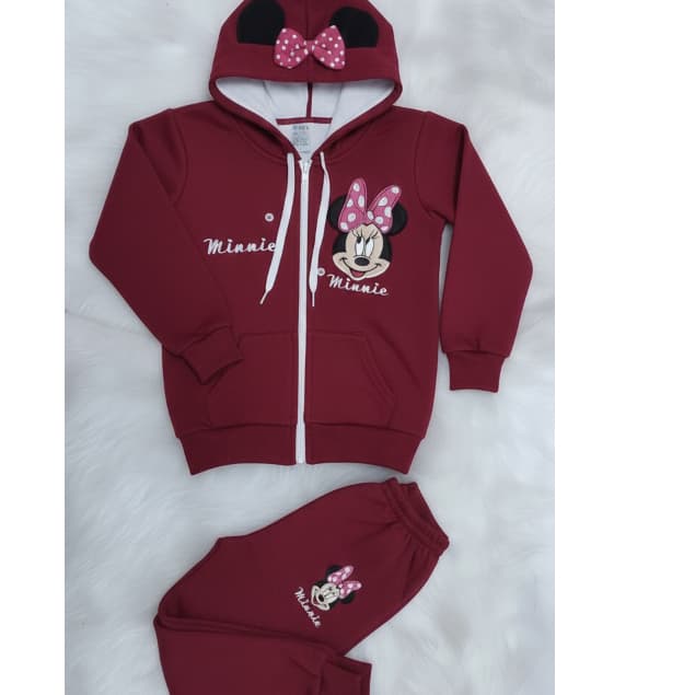 Conjunto Moletom Infantil Minie para Menina Feminino Com Capuz Forma Pequena