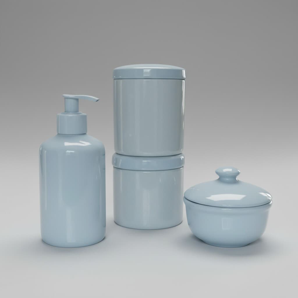 Kit higiene bebê 4 peças Tampa Porcelana Porta álcool e Potes Porcelana,VAI AO MICRO ONDAS