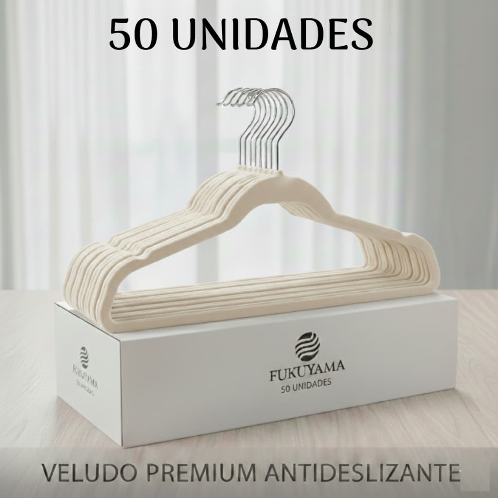 KIT 50 CABIDES AVELUDADO BEGE ADULTO FUKUYAMA ULTRA FINO Com Gancho Giratório 360° Antideslizante