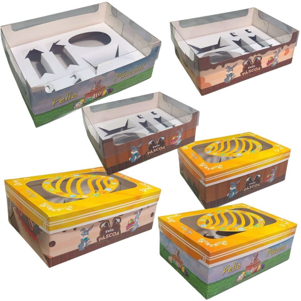 10 Caixas KIT CONFEITEIRO  Tampa de Acetato 25mm Que Permite Empilhamento, Ovo de Páscoa de Colher 100g.