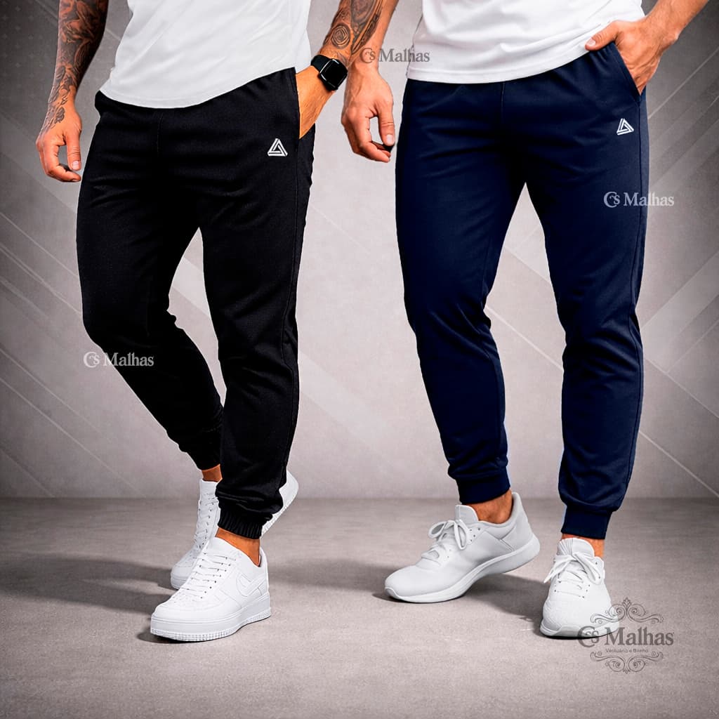 Kit 2 Calça Jogger Masculina Helanca Plus Size P ao G4 Leve Respirável Treino Casual