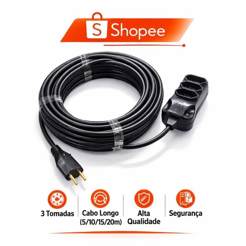 Extensão Eletrica 30 Metros Reforçada Profissional 3 tomadas 10/20a Cor Preto Ms Eletro Eletrônica