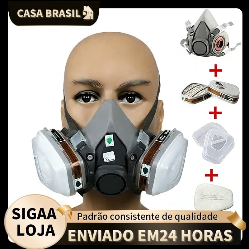 Máscara de proteção industrial contra poeira, equipada com filtro de carvão ativado