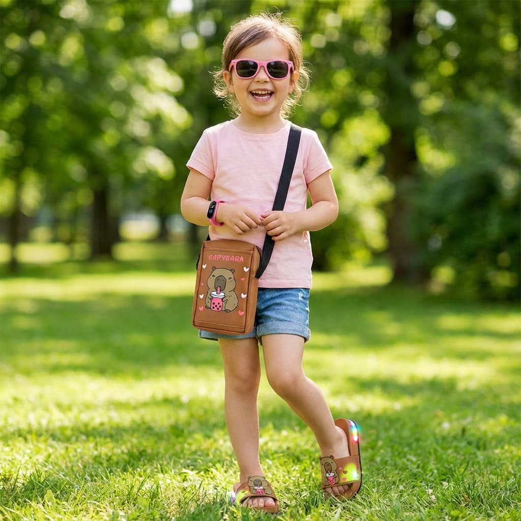 Kit Chinelo Infantil LED Capybara + Bolsa + Relógio + Óculos | Original | Pronta Entrega | Promoção Exclusiva