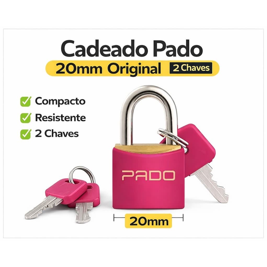Cadeado Pado 20mm Rosa com 2 Chaves Original Cadeado Pequeno para Mochila Mala Armário Bolsa