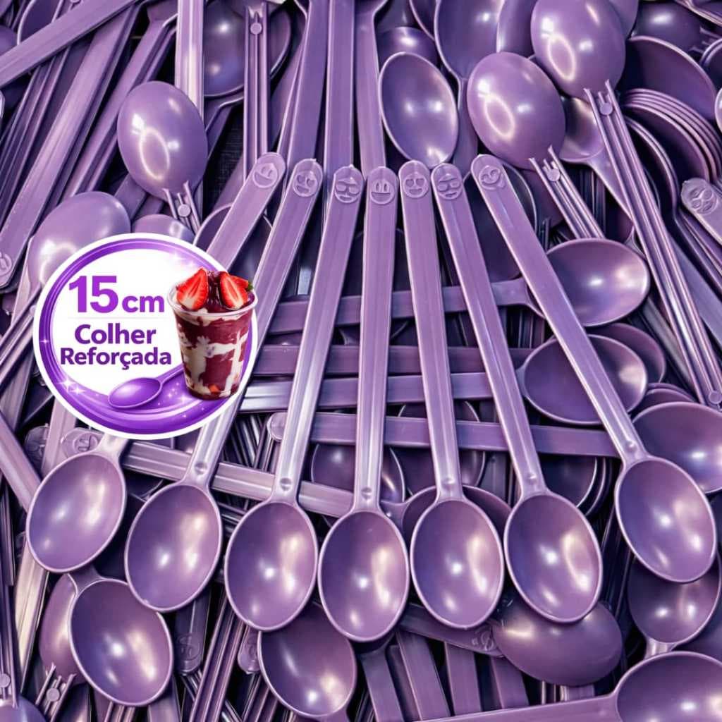 1000 Colheres Descartáveis 15 cm Açai Sorvete Bolo Sobremesa Resiste Inquebrável Reforçada com Emoji
