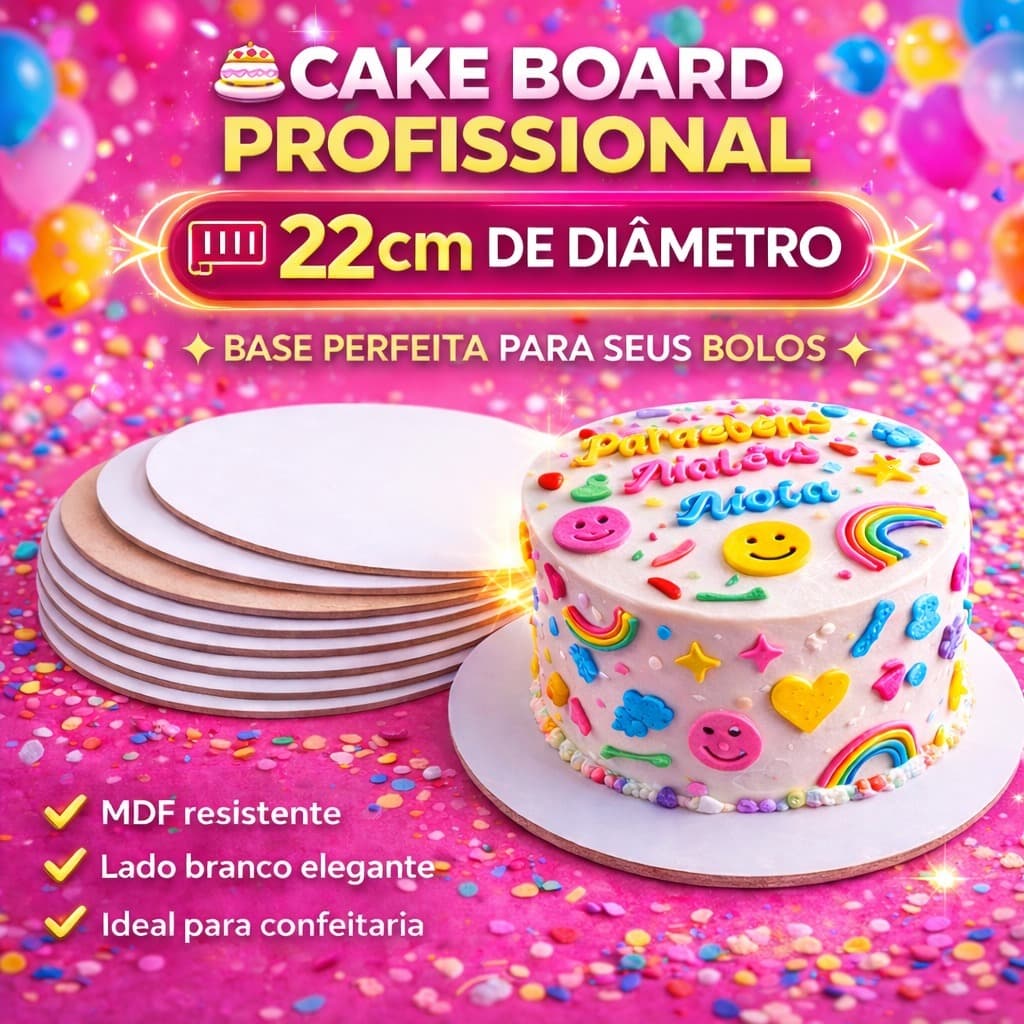 Kit 10 Cake Board 22cm Mdf Branco Supla Tabuleiro Bolo Redondo