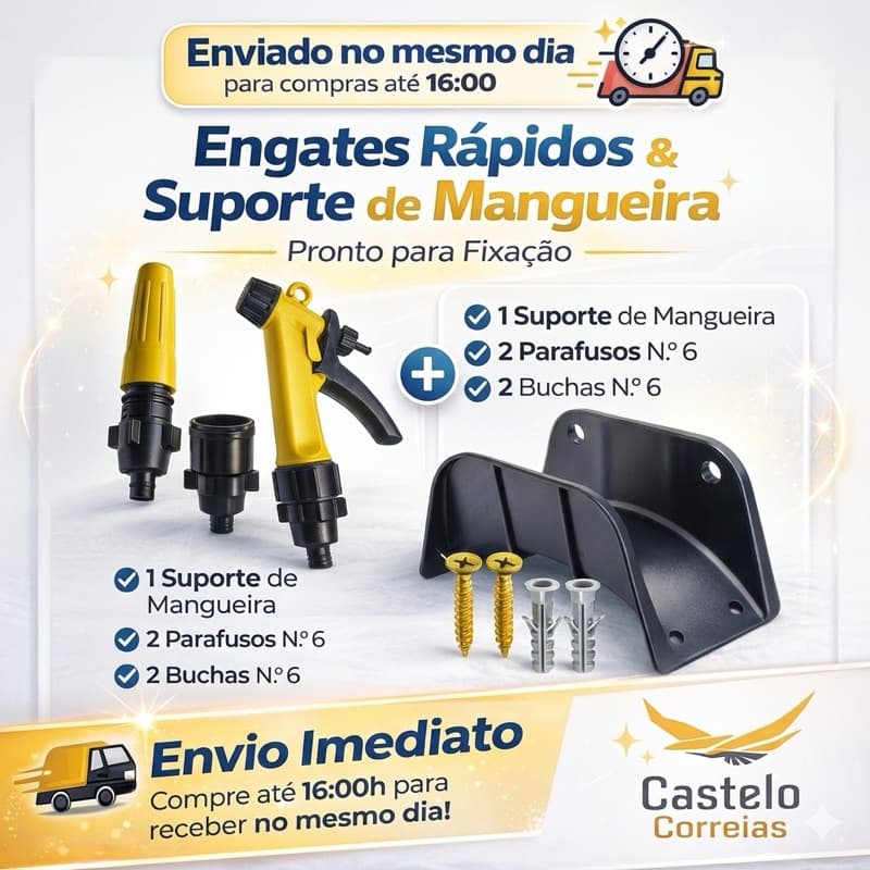 Suporte de mangueira ,esguicho, buchas e parafusos.